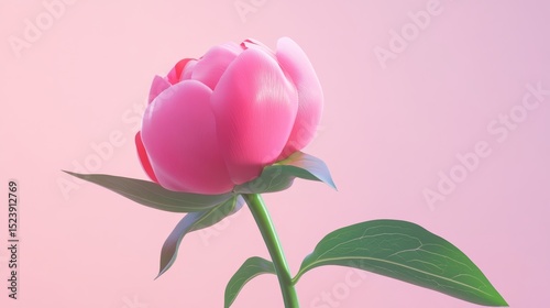 a bright pink peony on a green stem