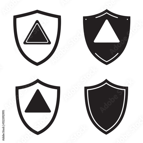 Shield icons with triangular symbols representing security protection and safeguarding elements in vector format