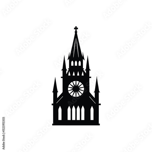 Clock Tower Vector Silhouette Gothic Sharp
