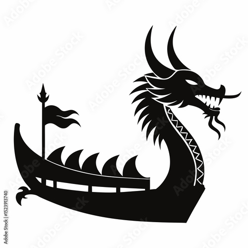 silhouettes of dragon boat on white background