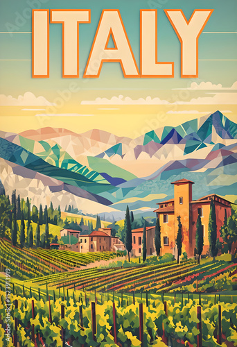 Vibrant Retro Italian Countryside Travel Poster