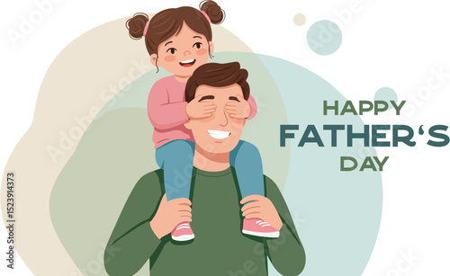 Happy Father's Day Illustration with Daughter on Shoulders