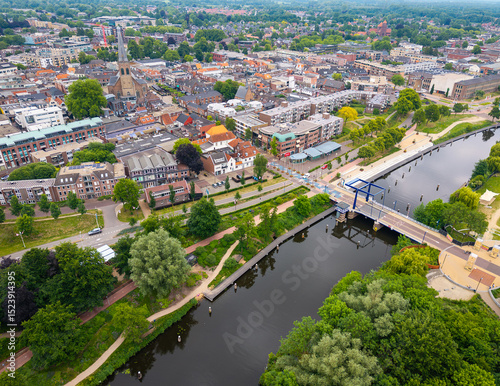 Aerial view of Doetinchem and Oude Ijssel river, Achterhoek Region, The Netherlands