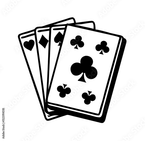 Playing card deck with hearts, diamonds, spades 
and clubs for games and entertainment