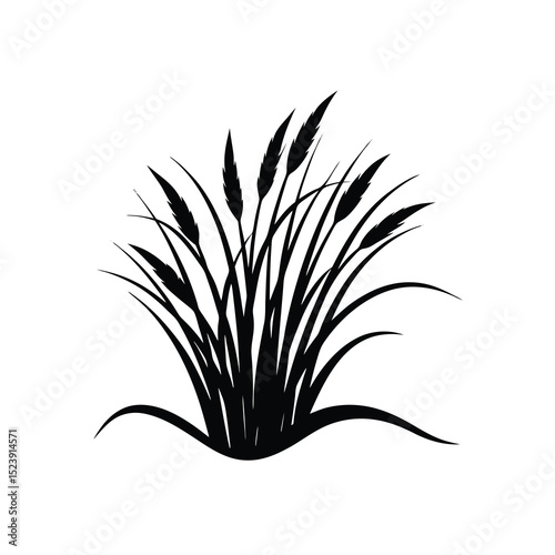Wild Grasses Vector Silhouette Flowing Green