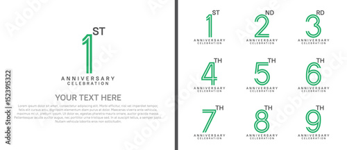 logo anniversary set. green and black color on white background for special event