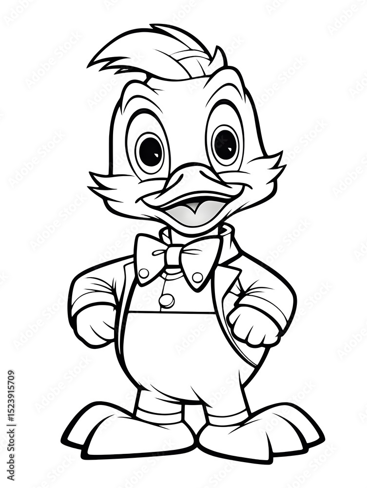 Obraz premium A cute baby duck wearing a bow tie coloring page for kids.