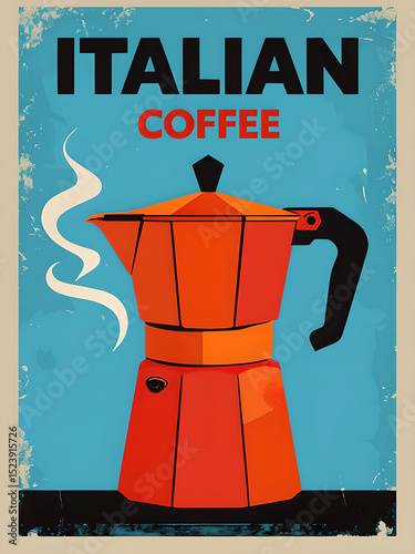 Vintage Italian Moka Pot Coffee Illustration Poster