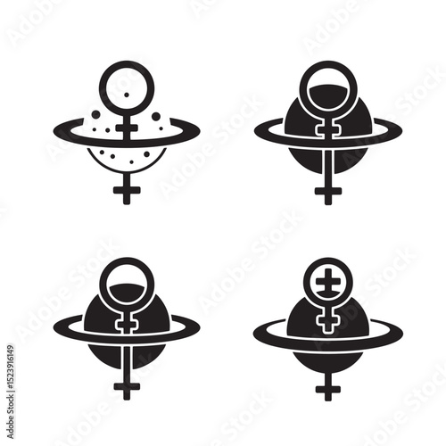 Celestial female symbol silhouettes representing astronomy and femininity concepts in a minimalist design style