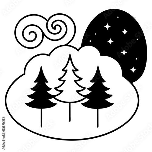 silhouette of a forest scene with a dreamy swirling floral floor