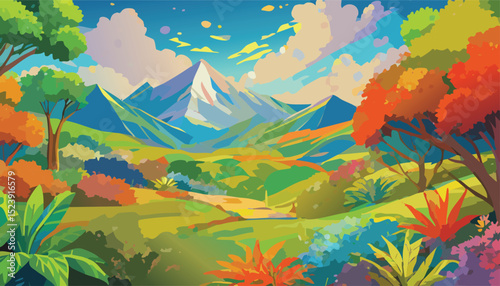 Realistic Illustration of Various Tropical Rainforest Vegetation and Plant Species