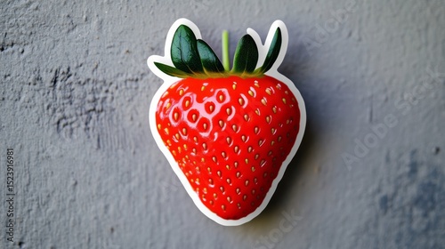 A cute, bright red strawberry sticker with a thin black outline, no background, high resolution, smooth finish, soft rounded edges, simple and clean design, slightly puffy appearance, perfect for prin