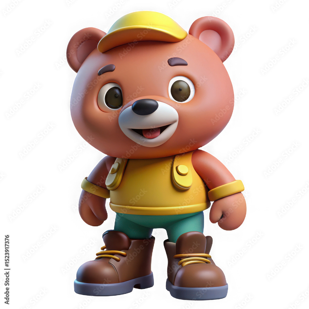 Fototapeta premium Cute cartoon bear worker isolated on transparent background