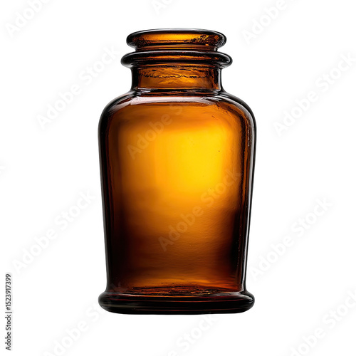 Amber glass bottle, smooth, and rounded, with a slightly wider base