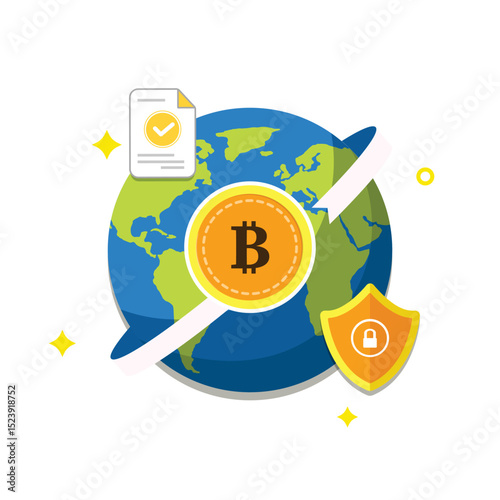 Global Bitcoin Transaction Vector Illustration