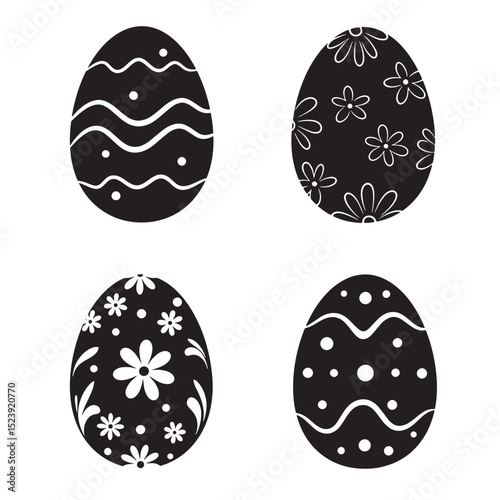 Elegant silhouette easter egg decorations with floral and geometric patterns for spring celebrations