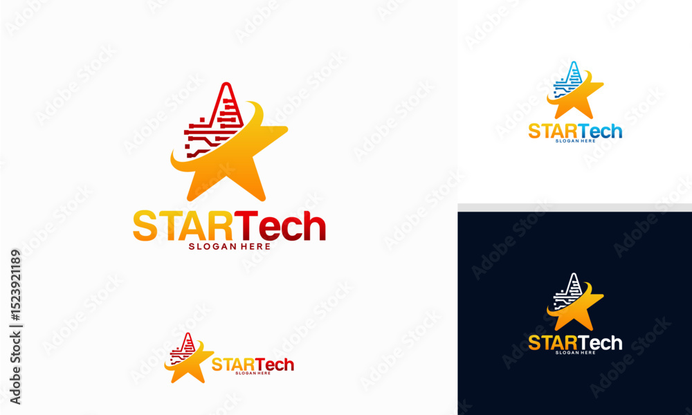 Obraz premium Star Technology logo designs concept, Shine Tech iconic logo template vector