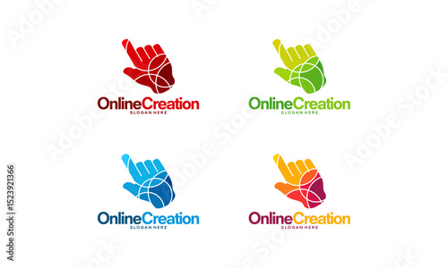 Online Art logo designs concept, Online Creation logo template, Color Cursor logo symbol, Painting cursor logo symbol