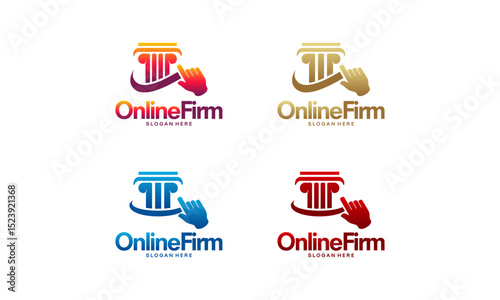 set of Online Firm logo designs concept vector, Pillar logo designs symbol, Arbitrator service logo