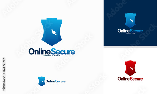 Online Secure logo designs concept vector, Cursor and Shield logo template designs