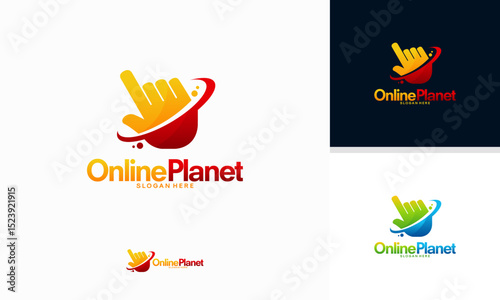 Online Planet logo designs concept vector, Cursor Shield logo template vector