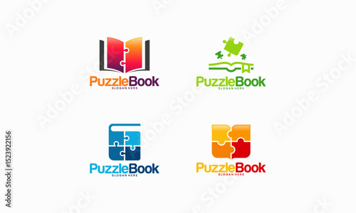 Puzzle Book logo designs concept vector, Child Education and Game logo template