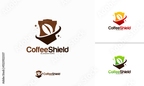 Coffee Shield logo designs concept vector, Coffee Bean logo template