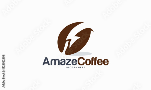 Amaze Coffee logo designs concept vector, Thunder and coffee bean logo template symbol