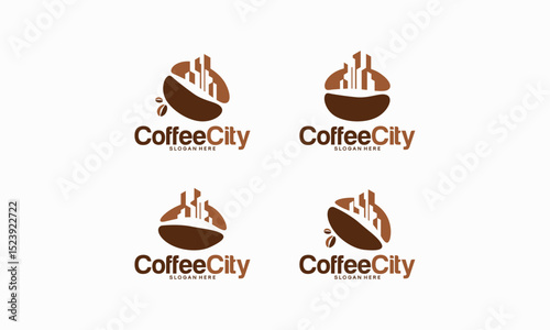 Set of Coffee City logo designs concept, Coffee Building logo template vector