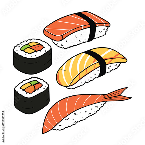 Sushi rolls with salmon, cheese, caviar