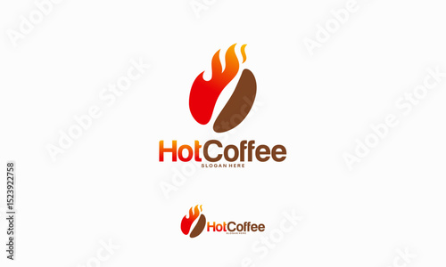 Hot Coffee Logo designs concept, Fire and Coffee Bean logo symbol vector illustration