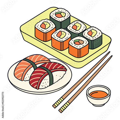 Sushi rolls with salmon, cheese, caviar
