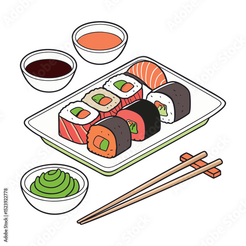 Sushi rolls with salmon, cheese, caviar