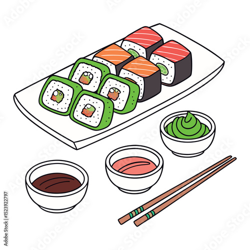 Sushi rolls with salmon, cheese, caviar