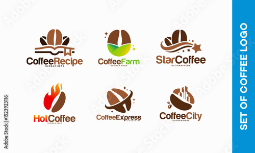 Set of Coffee logo designs concept vector, Various coffee bean and Coffee Cup logo template vector illustration