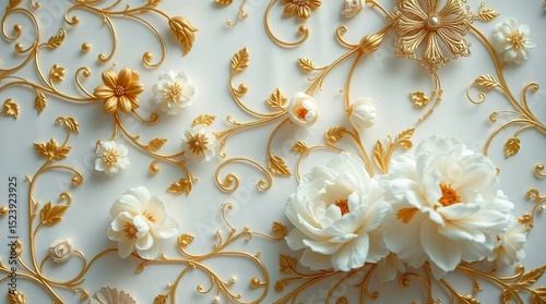 ornate white and gold floral pattern