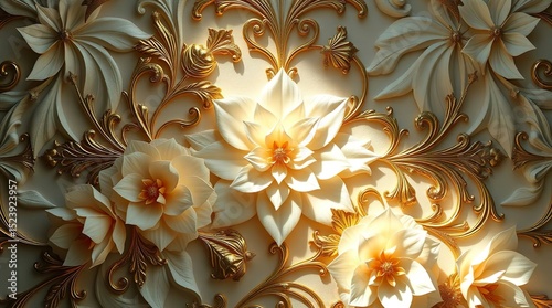 ornate white and gold floral pattern