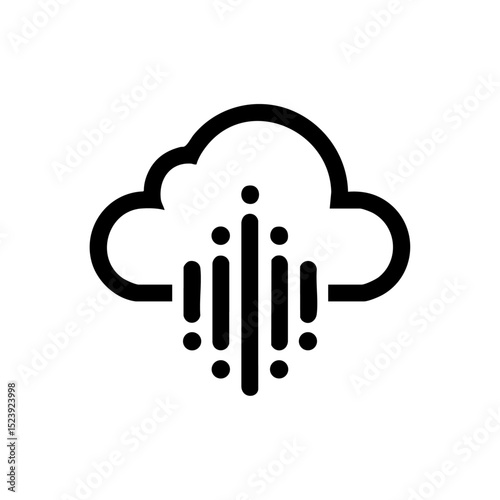 Modern vector icon of a cloud with vertical data lines, ideal for cloud computing or data transfer.

