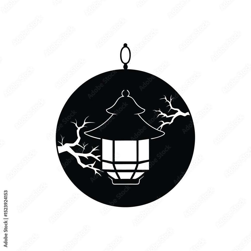 Fototapeta premium Japanese Lantern Vector Silhouette Hanging Coral