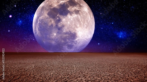 Lonely cracked earth under moonlit sky