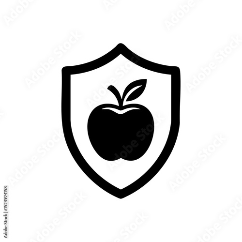 Black vector shield icon with a healthy apple symbol, representing nutrition protection.

