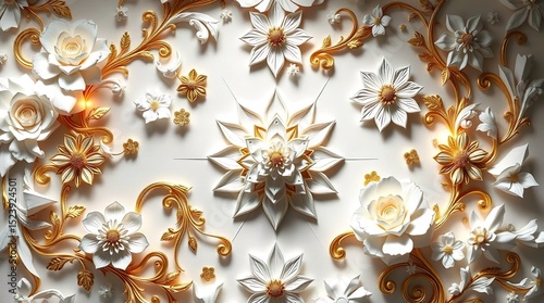 ornate white and gold floral pattern