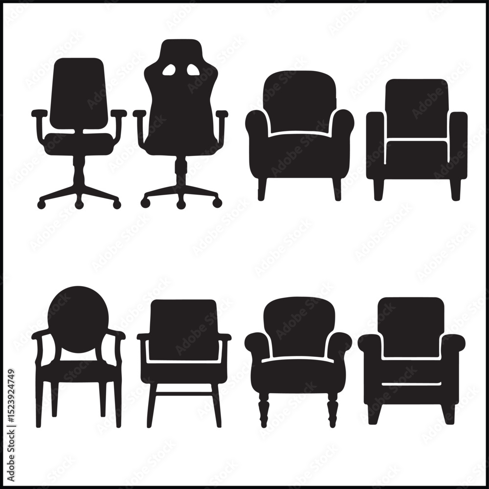 Obraz premium Chair Set Silhouettes Vector Icon