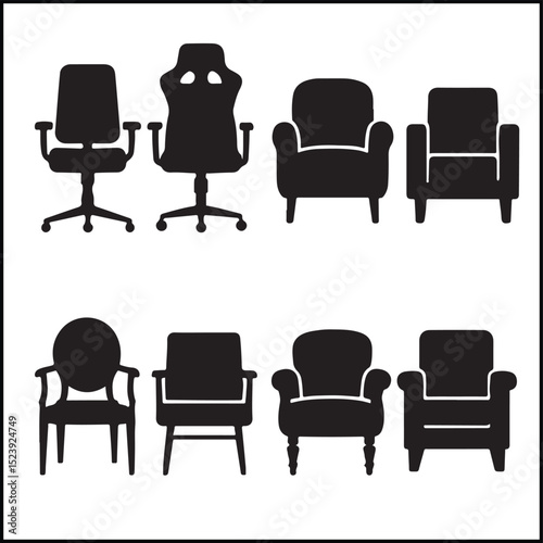 Chair Set Silhouettes Vector Icon