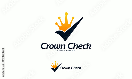 Crown Check logo designs concept, King Crown logo template