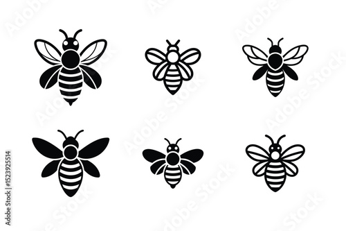 Bee Silhouette and Outline Icon Set vector illustration