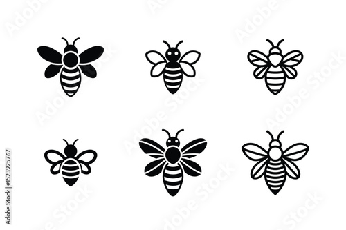 Bee Silhouette and Outline Icon Set vector illustration