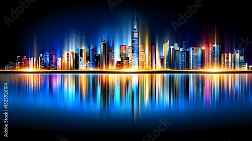 Metropolitan skyline reflecting in water surface