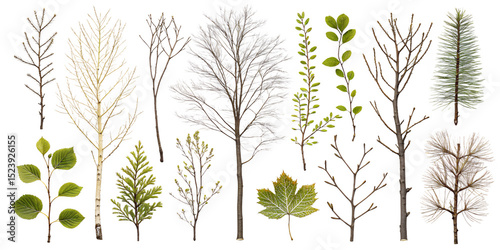 various branches isolated on transparent background