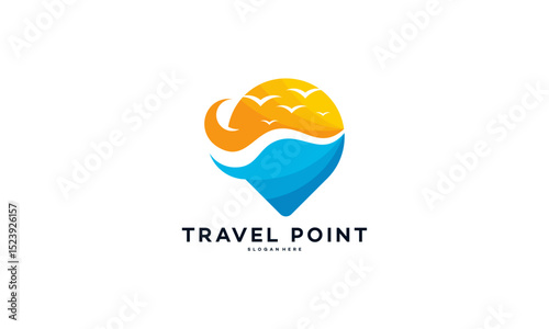 Travel Point Logo with Palm Trees symbol, Beach logo designs concept vector